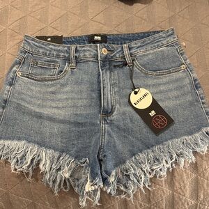 I&M DENIM High Rise Frayed Hem Jean Shorts